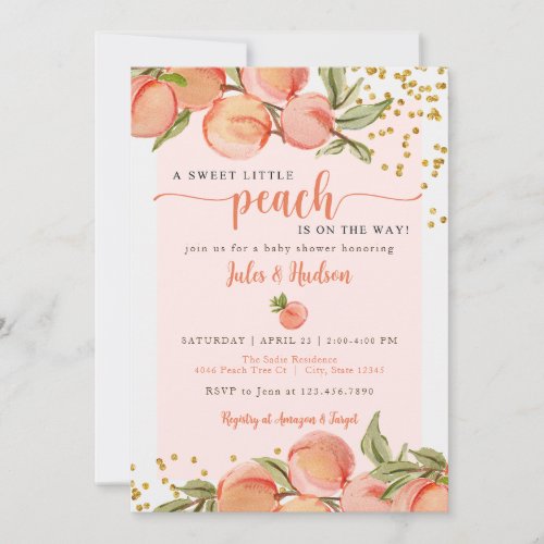 Sweet Little Peach Baby Shower Invitation