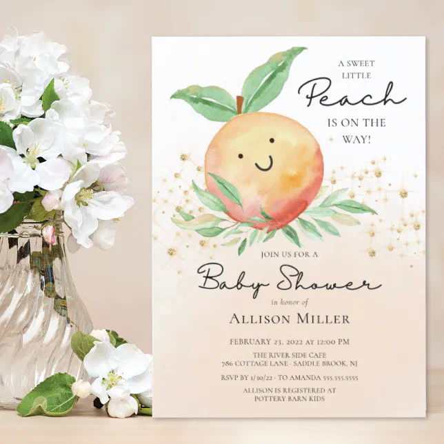 Sweet Little Peach Baby Shower Invitation | Zazzle