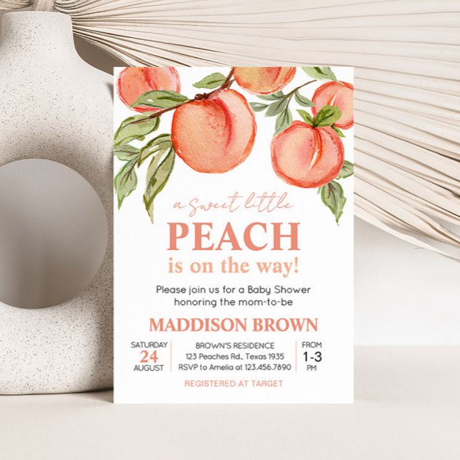 Sweet Little Peach Baby Shower  Invitation (Peach Summer Baby Shower Invitation)
