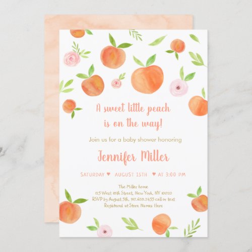 Sweet Little Peach Baby Shower Invitation