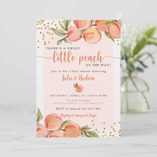 Sweet Little Peach Baby Shower Invitation | Zazzle