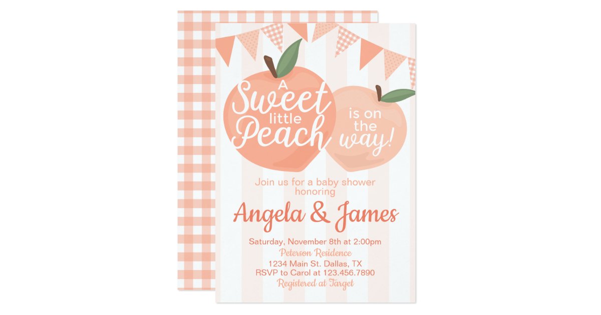 sweet little peach baby shower invitation invite  zazzle