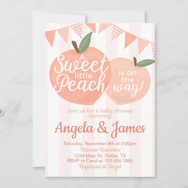 Sweet Little Peach Baby Shower Invitation Invite (Front)
