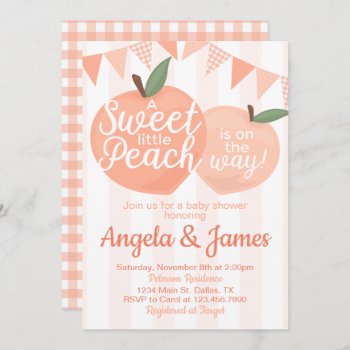 Sweet Little Peach Baby Shower Invitation Invite by PerfectPrintableCo at Zazzle