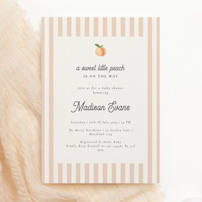 Sweet Little Peach Baby Shower Invite with Stripes (Creator Uploaded)