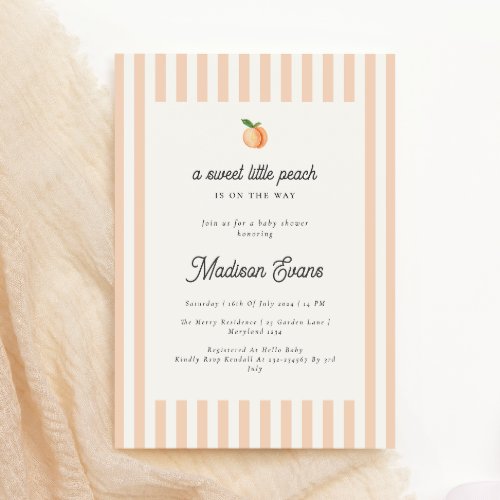 Sweet Little Peach Baby Shower Invite with Stripes