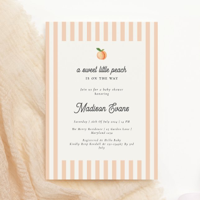 Sweet Little Peach Baby Shower Invite with Stripes (Creator Uploaded)