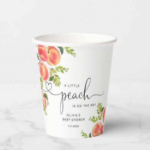 Sweet little peach baby shower paper cups