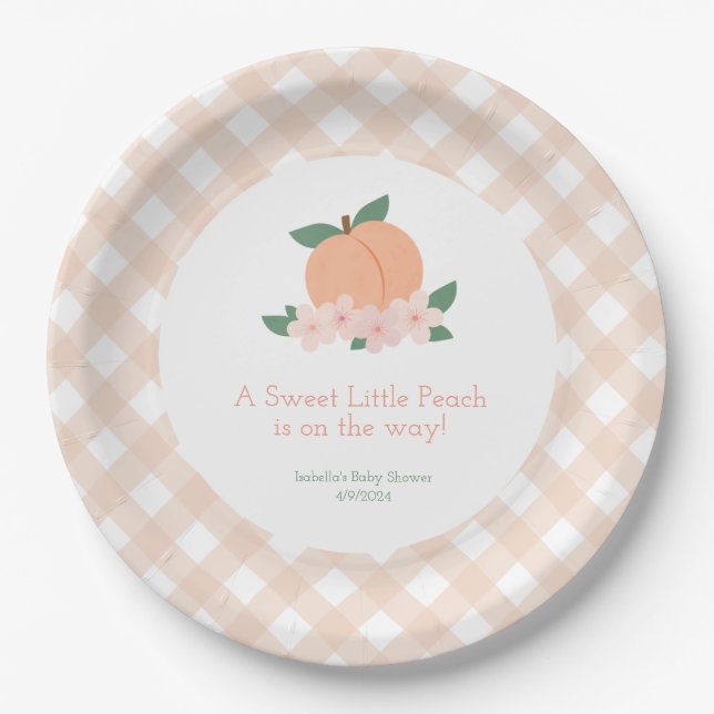Sweet Little Peach Baby Shower Paper Plates (Front)