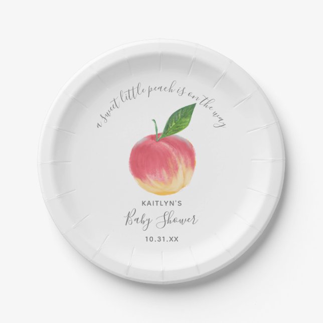 Sweet Little Peach Baby Shower Paper Plates (Front)