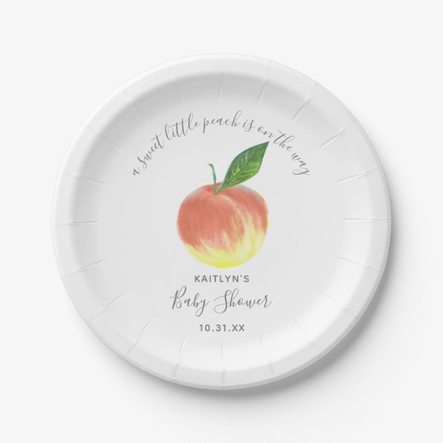 Sweet Little Peach Baby Shower Paper Plates (Front)
