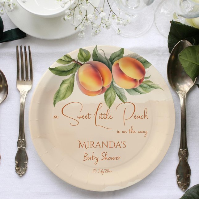 Sweet little peach baby shower printed template paper plates (Sweet little peach baby shower printed template paper plates personalized tableware decor )