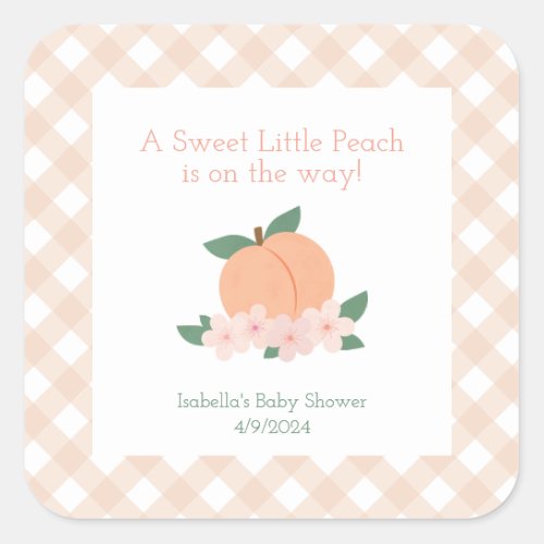 Sweet Little Peach Baby Shower Square Sticker