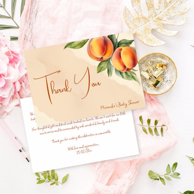 Sweet little peach baby shower thank you card (Sweet little peach baby shower thank you card editable template digital download)