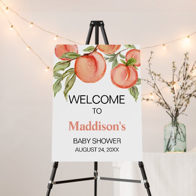 Sweet Little Peach Baby Shower Welcome Sign (In Situ (Stand))