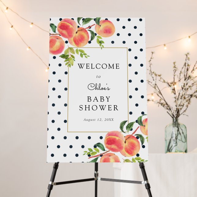 Sweet Little Peach Baby Shower Welcome Sign (In Situ (Stand))