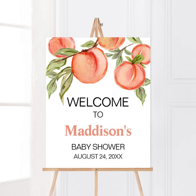 Sweet Little Peach Baby Shower Welcome Sign (Peach Summer Baby Shower Welcome Sign)