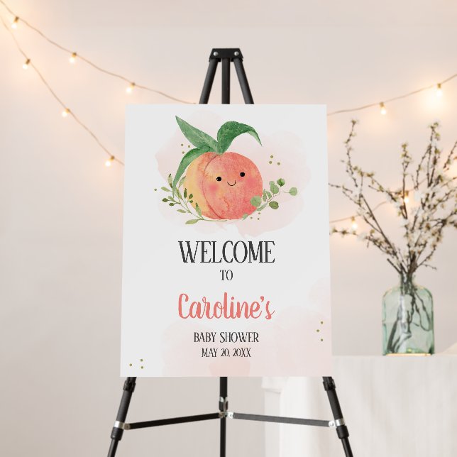 Sweet Little Peach Baby Shower Welcome Sign (In Situ (Stand))