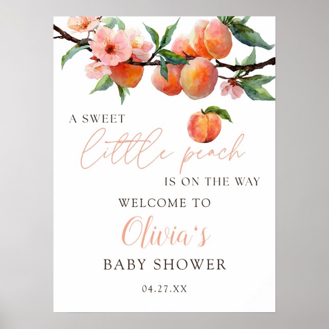 Sweet Little Peach Baby Shower Welcome Sign (Front)