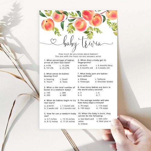 Sweet little peach baby trivia baby shower game