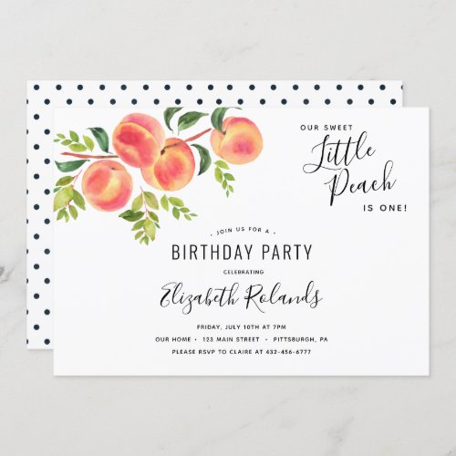 Sweet Little Peach Birthday Invitation