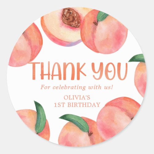 Sweet Little Peach Birthday Thank you Classic Round Sticker