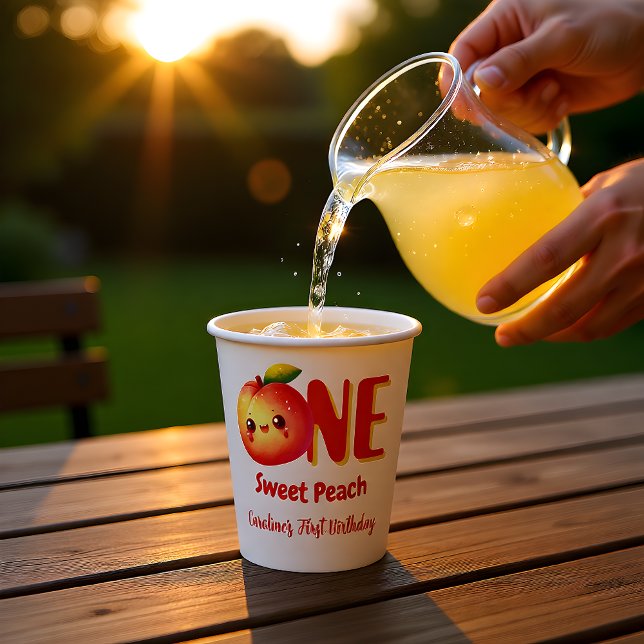  Sweet Little Peach First Birthday Paper Cups (Creator Uploaded)