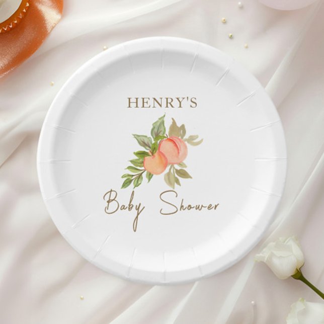 Sweet Little Peach Fruit Baby Shower Paper Plates (Creator Uploaded)