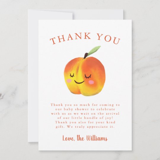 Sweet Little Peach Fruit Girl Baby Shower Thank You Card 