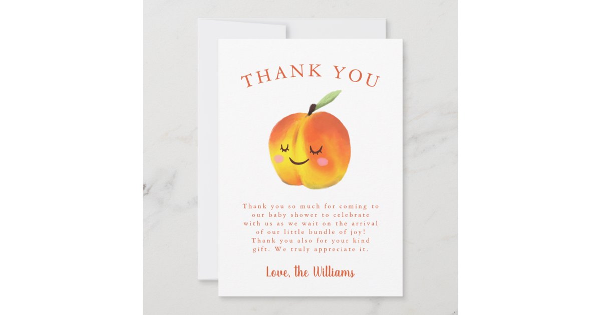 Sweet Little Peach Fruit Girl Baby Shower Thank You Card | Zazzle