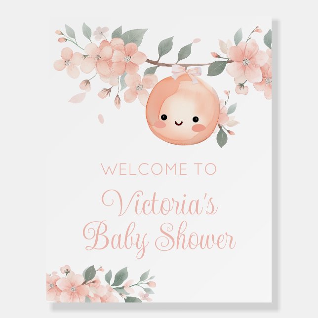 Sweet Little Peach Girl Baby Shower Welcome Sign (Front)