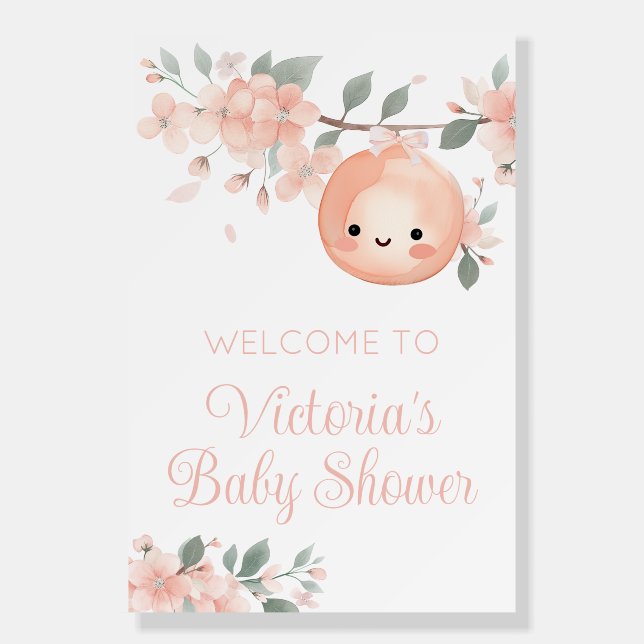 Sweet Little Peach Girl Baby Shower Welcome Sign (Front)
