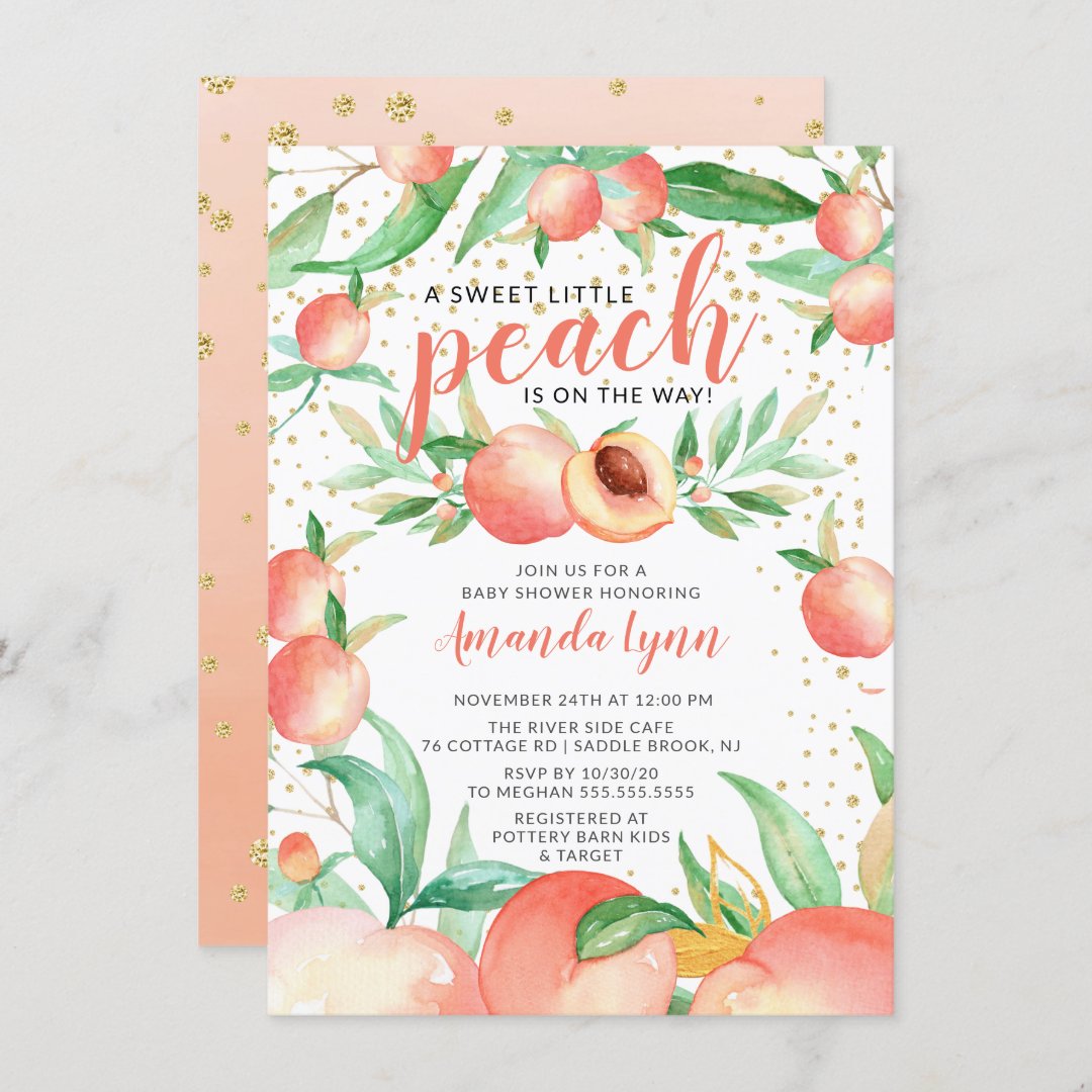 Sweet Little Peach Girls Baby Shower Invitation | Zazzle