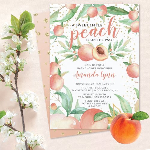 Sweet Little Peach Girls Baby Shower  Invitation