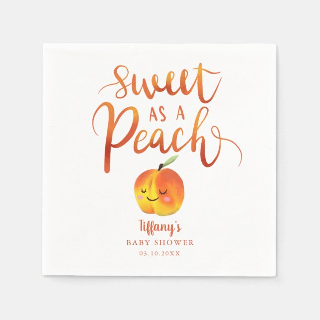 Sweet Little Peach Girls Summer Baby Shower Napkins (Front)