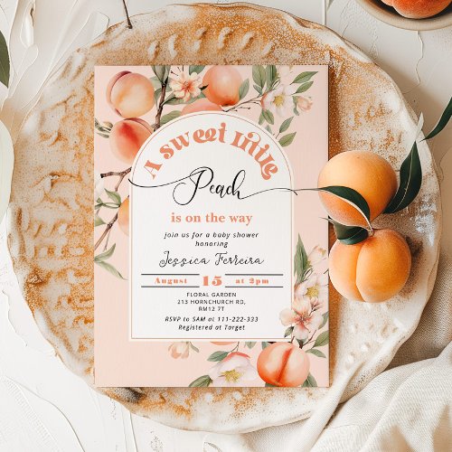 Sweet little peach is on the way baby shower invitation