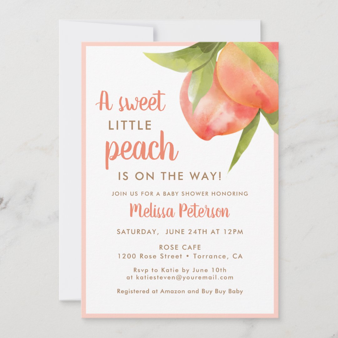 Sweet Little Peach Is On The Way Baby Shower Invitation | Zazzle