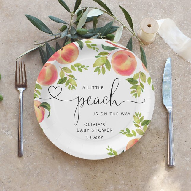 Sweet little peach is on the way baby shower paper plates (Creator Uploaded)