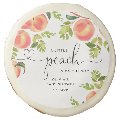 Sweet little peach is on the way baby shower sugar cookie