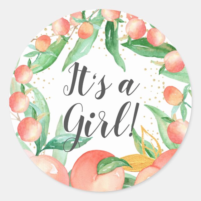Sweet Little Peach It' a Girl Favor Sticker (Front)