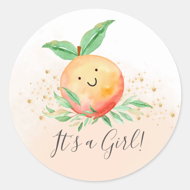 Sweet Little Peach It' a Girl Favor Sticker (Front)