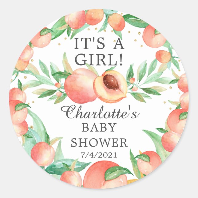 Sweet Little Peach It's A Girl Classic Round Sticker (Front)