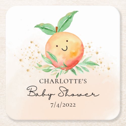 Sweet Little Peach Its A Girl Square Paper Coaster