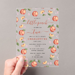 Sweet Little Peach Kids Birthday Party Acrylic Invitations