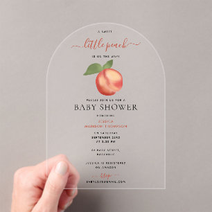 Sweet Little Peach On The Way Baby Shower Acrylic Invitations