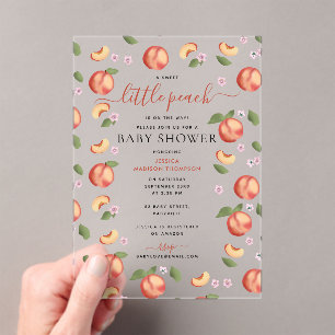 Sweet Little Peach On The Way Baby Shower Acrylic Invitations