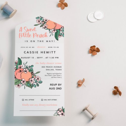 Sweet Little Peach On the Way Baby Shower All In One Invitation