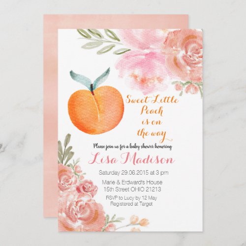 Sweet Little Peach on the way baby shower invites