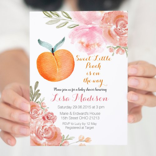 Sweet Little Peach on the way baby shower invites