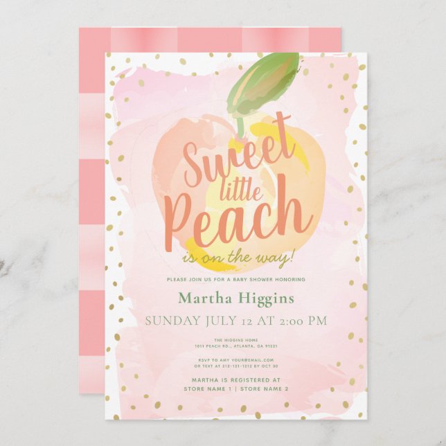 Sweet Little Peach Pink Baby Shower Invitation (Front/Back)